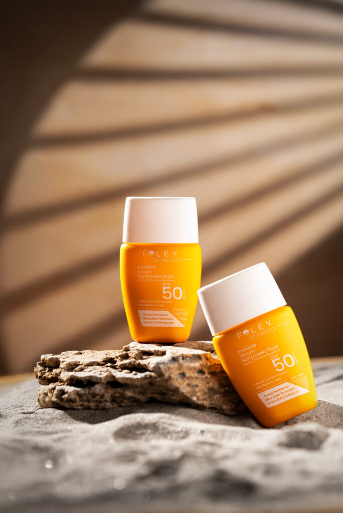 product shoot of Foley's Invisible Serum Sunscreen Fluid